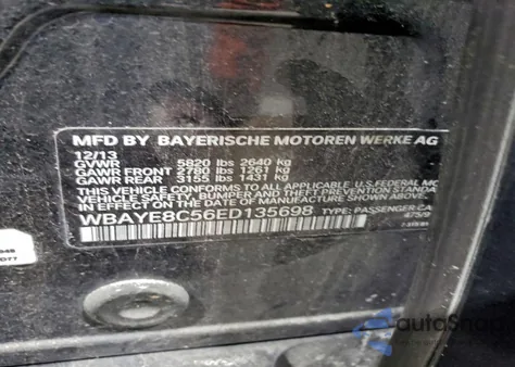 2014 BMW 750 Li from USA, damaged, VIN WBAYE8C56ED135698